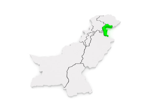 Map of Azad Kashmir. Pakistan.