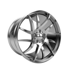 Obraz premium Polished chrome rim wheel on white