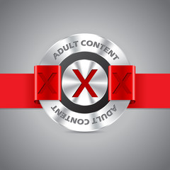 Metallic badge with adult content inscription