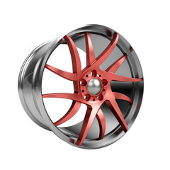 Obraz premium Polished chrome rim wheel on white