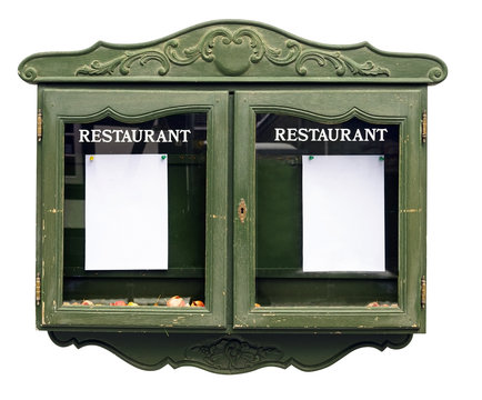 Old fashioned ornamental restaurant menu cabinet