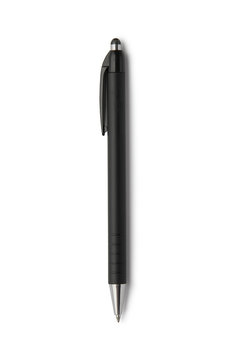 Black ballpoint pen isolated on white background with clipping p