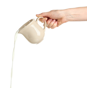 Pouring Milk From Pitcher, Isolated On White