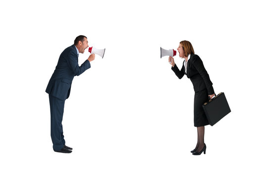 business concept conflict megaphone isolated