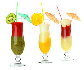 Delicious fruit smoothie isolated on white