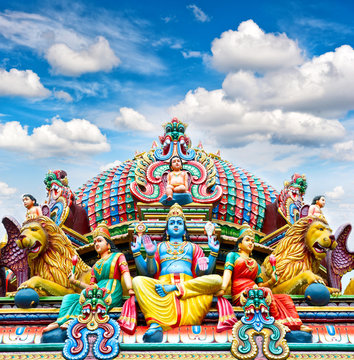 Oldest Hindu temple Sri Mariamman in Singapore over blue sky