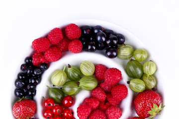 Forest berries on plate, isolated on white