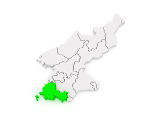 Map of Hwanghae. North Korea.