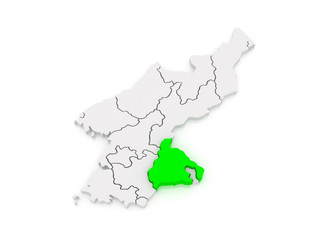 Map of Gangwon. North Korea.