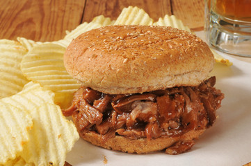 Barbecued beef sandwich