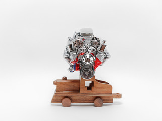 Naklejka premium Truck model engine standing on wooden vintage toy train