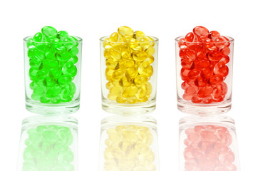 Soft gelatin capsule isolated on white background.