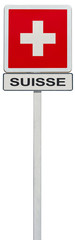 Obraz premium drapeau suisse sur panneau de signalisation