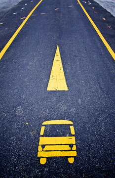 yellow bus sign