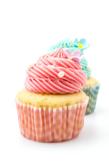 Vanilla cupcakes isolated white background
