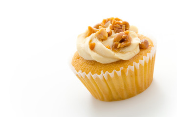 Nuts cupcake isolated on white background