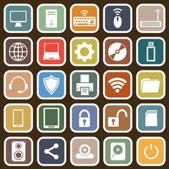 Computer flat icons on brown background