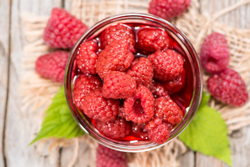 Portion of preserved Raspberries