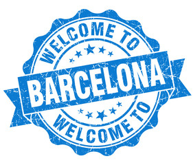 Obraz premium welcome to Barcelona blue vintage isolated seal
