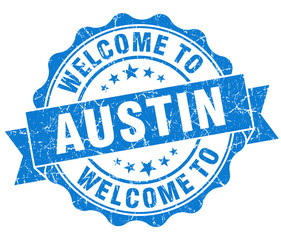 welcome to Austin blue vintage isolated seal