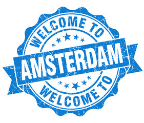 welcome to Amsterdam blue vintage isolated seal
