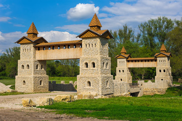 Fototapeta na wymiar landscape rural view with ancient stones castle tower