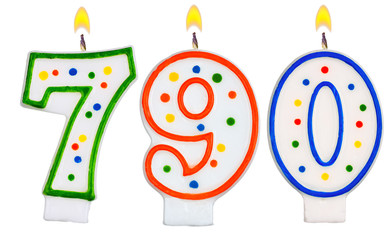candles number seven hundred ninety isolated on white background