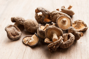 Dry Mushrooms isolated on white background. Selective focus