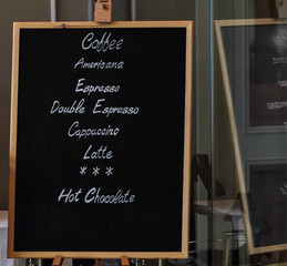 Coffee menu
