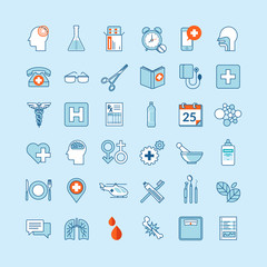 Set of flat design icons for medicine and health care