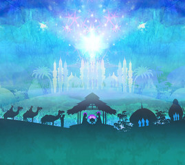 Biblical scene - birth of Jesus in Bethlehem.