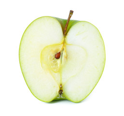 Green apple half on white background