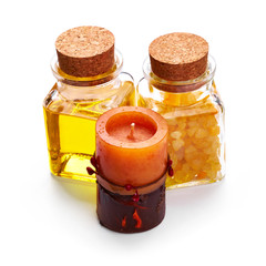 Bottle with massage oil and sea salt