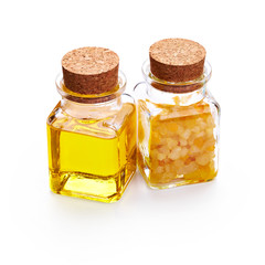 Bottle with massage oil and sea salt