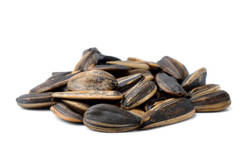 Sunflower seeds on white background