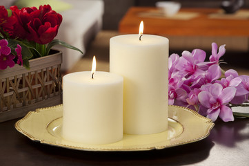 still life of home lighting candles