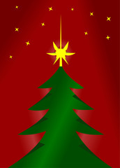 Vector format of red and green christmas tree cutted from paper