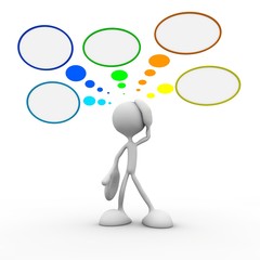 3d character is experiencing and thinking colored thoughts