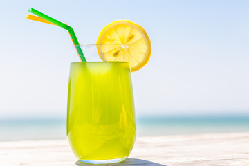 Refreshing fruity juice with the fresh lemon and orange