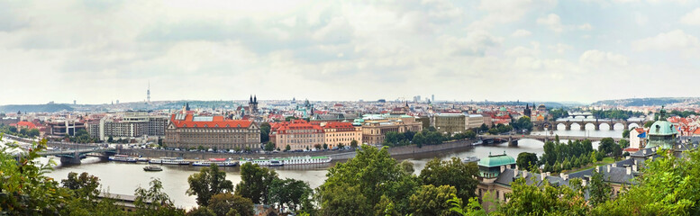 Panoramic view of historical buildings in Prague, Czech Republic