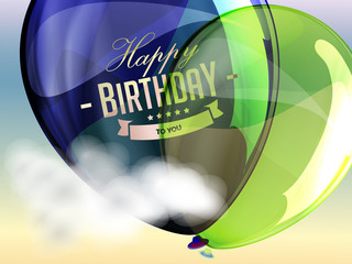 Happy birthday balloons greeting card blue and green