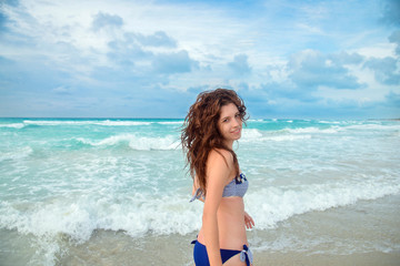 beautiful girl in a bathing suit is a sea Сuba