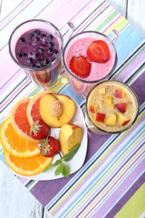 Delicious smoothie on table, close-up