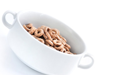 Chocolate cereal rings in bowl