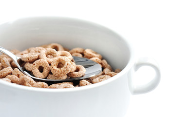 Chocolate cereal rings in bowl