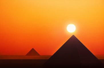 Ancient pyramids in sunset