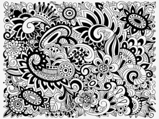 Vector Monochrome  Doodle Floral Pattern