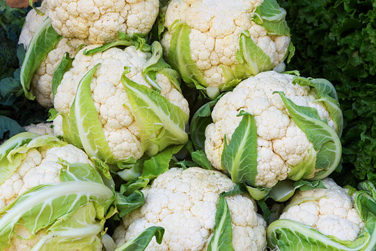 Pile of cauliflowers in the street market