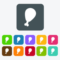 Drumstick icons set. Rectangle colourful 12 buttons. Vector