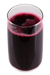 Glass of fresh beet juice isolated on white